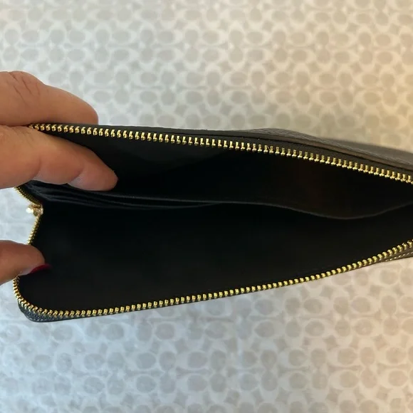 NWT COACH DOUBLE ZIP LARGE WALLET WRISTLET STRAW CAP26 LEATHER TOAST/BLACK - Picture 11 of 12